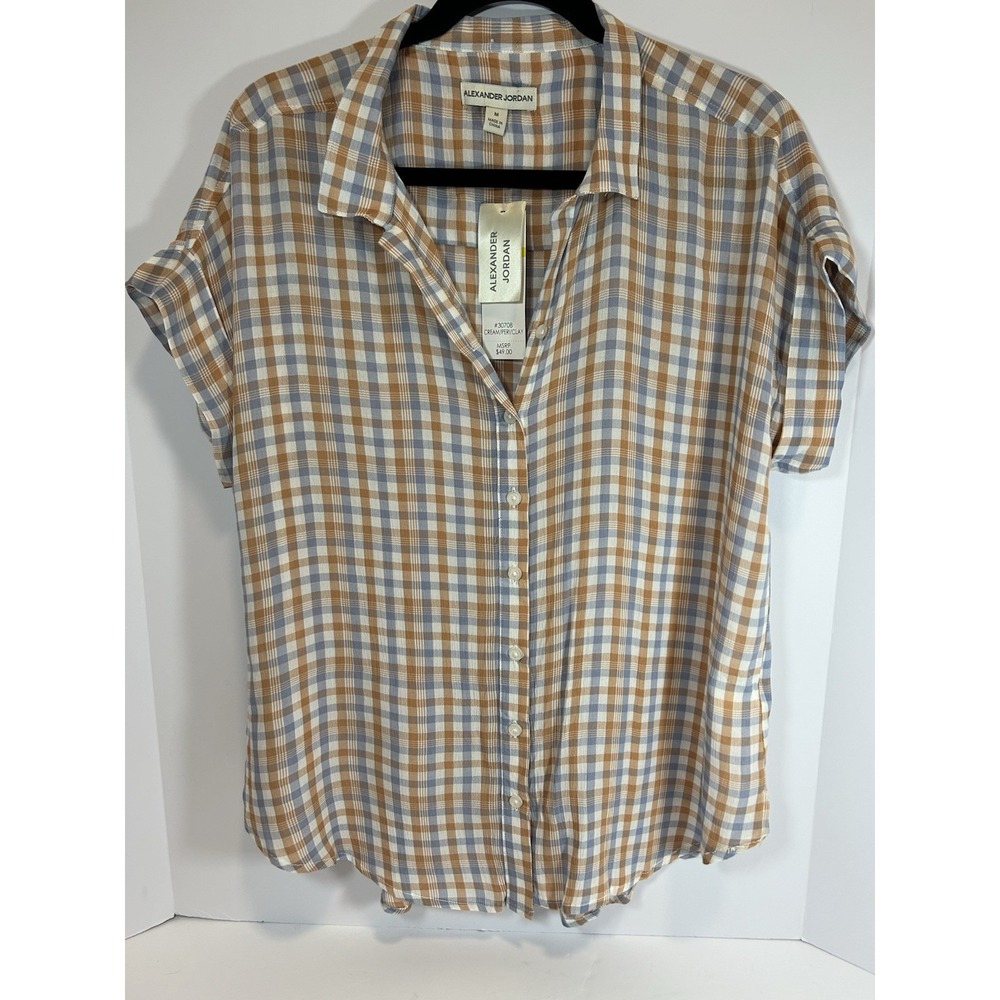 NWT Alexander Jordan Top Size M Orange Pink Plaid Lightweight Women's $49